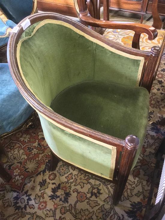 Green upholstered tub shape chair